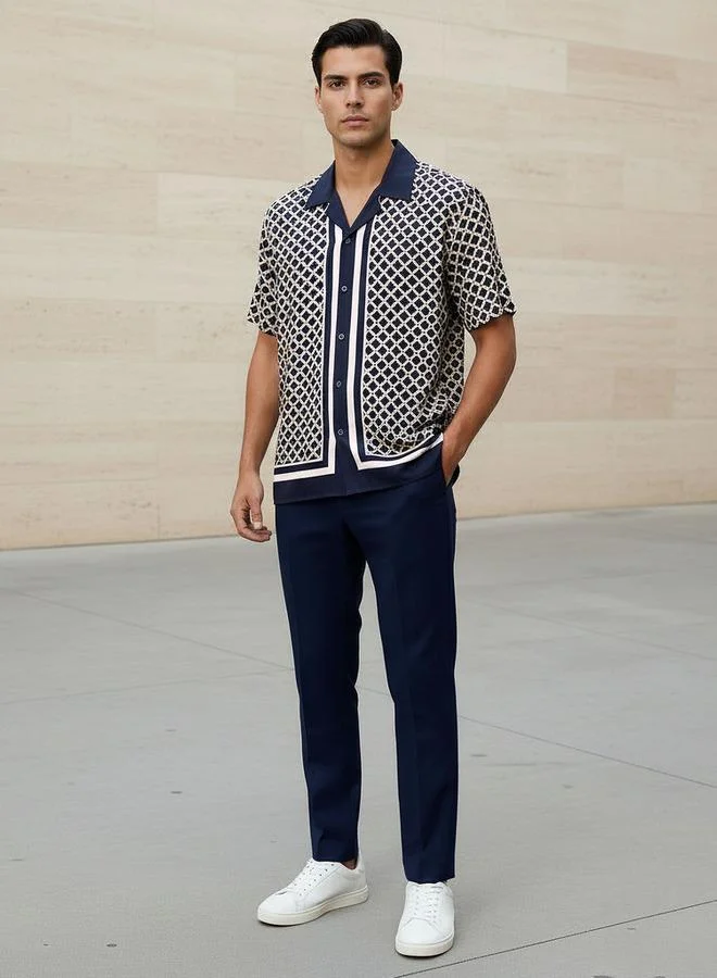 Emperor Emperor Men Regular Fit Collared Geometric Print Short Sleeves Resort Shirt